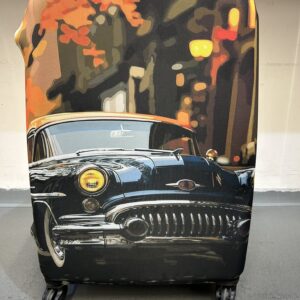 Pokrowiec na dużą walizkę – wzór samochód vintage granatowy